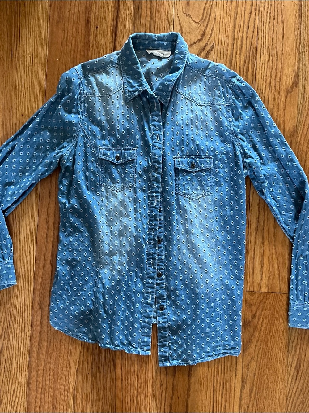 Tribal Blue Printed Denim Button-Down Shirt